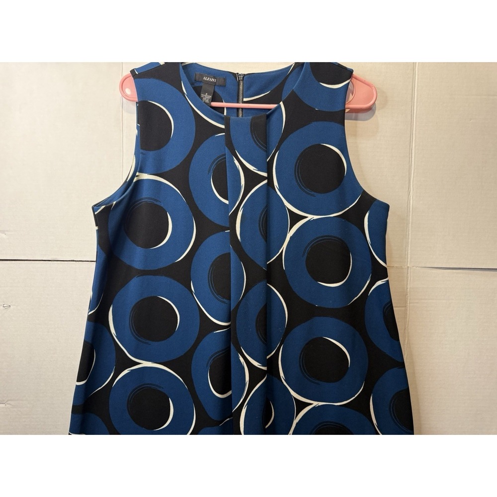 Alfani Women's Size 6 Teal Black Circle Print Sheath Dress Pleat Front Retro Zip - Picture 4 of 12